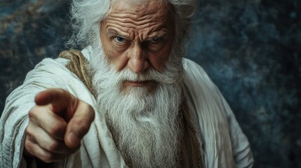 An old prophet and messenger of God pointing the finger and warning people of their mistakes