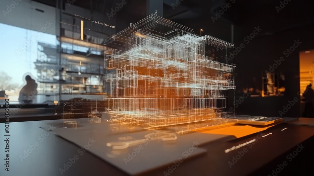 Poster Wireframe Model of a Multi-Story Building