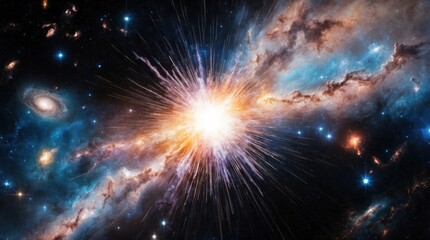 supernova explosion in the vastness of deep space, releasing a colossal wave of radiant energy that illuminates the surrounding cosmic landscape