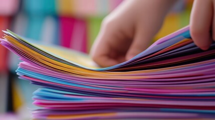 Colorful Stack of Paper Being Sorted by Hand, AI