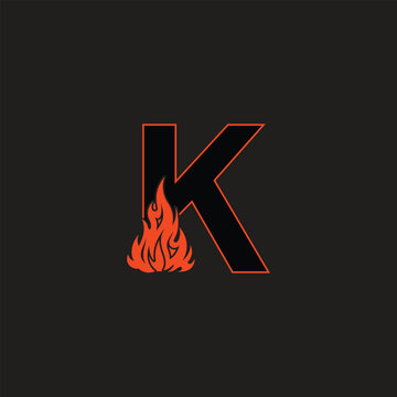 Initial Letter K with Fire Element Logo Design