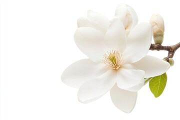 White backdrop with a white magnolia flower.