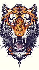Tiger head vector illustration showcasing the fierce features of a tiger with striking stripes and intense eyes, embodying the wild essence of this magnificent predator.