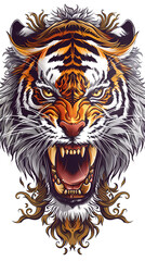 Tiger head vector showcasing a fierce and majestic wildcat with striking stripes and captivating black eyes Perfect representation of a powerful predator in nature.