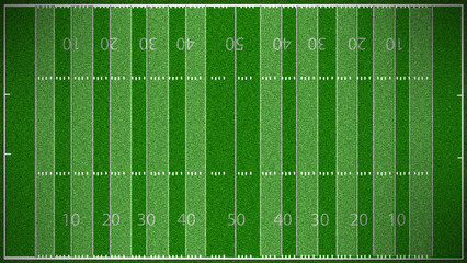 American football field view above vibrant green grass crisp white yard lines end zones marked creating a striking grid pattern sports