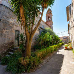 Tower of the church of San Benito in the center of the town of Cambados, Galicia.