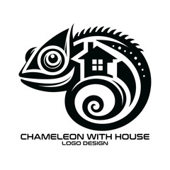 Chameleon With House Vector Logo Design