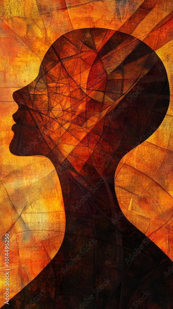 Aufkleber abstract silhouette of a head with geometric patterns and warm tones, artistic concept