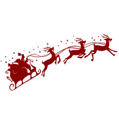 Santa Claus Sleigh and Reindeer Silhouette Vector Illustration