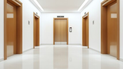 Modern classic wooden Elevator doors of office or hotel hallway, Lobby interior, corridor in house with lift,Black elegant lift for passenger or cargo elevators,copy space.