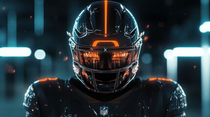Futuristic American Football Player with Glowing Helmet