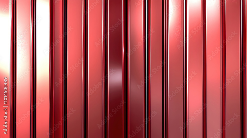 Poster shiny red metal panels create vibrant and modern backdrop, showcasing vertical lines that add depth 