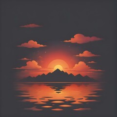 Fototapeta premium The sky at sunset, with vivid orange and red tones reflecting on the water and distant clouds catching the last rays of the sun 