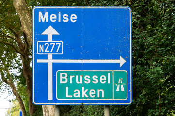 Roadsign tow the highway A12 and the Brussels ringroad, Strombeek-Bever, Belgium, SEP 29, 2024