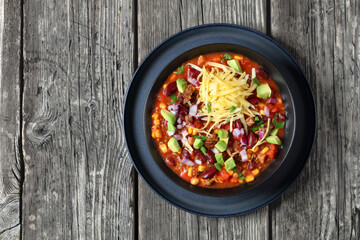 taco soup with kidney bean, corn, ground beef