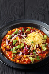 taco soup with kidney bean, corn, ground beef