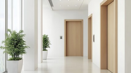 Modern classic wooden Elevator doors of office or hotel hallway, Lobby interior, corridor in house with lift,Black elegant lift for passenger or cargo elevators,copy space.