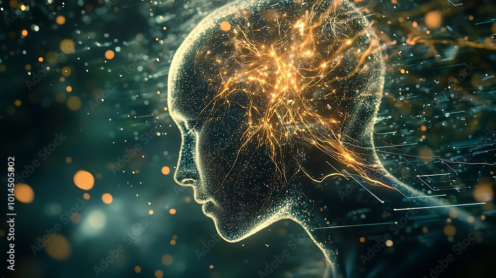 Poster mesmerizing abstract visualization of a human brain and its vibrant neural connections