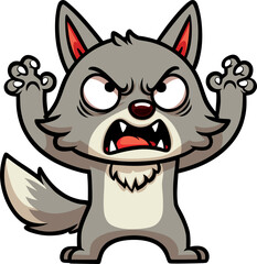 cartoon funny angry and scary gray wolf