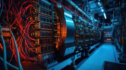 Close-up View of a Complex Network of Wires and Electronic Components