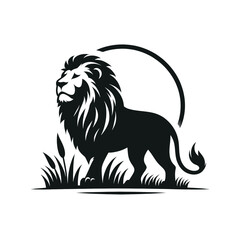 Fototapeta premium Majestic Lion in Grassland Elegant Black and White Illustration