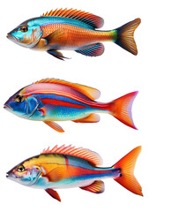 Vibrant and colorful tropical fish on a white isolated background.