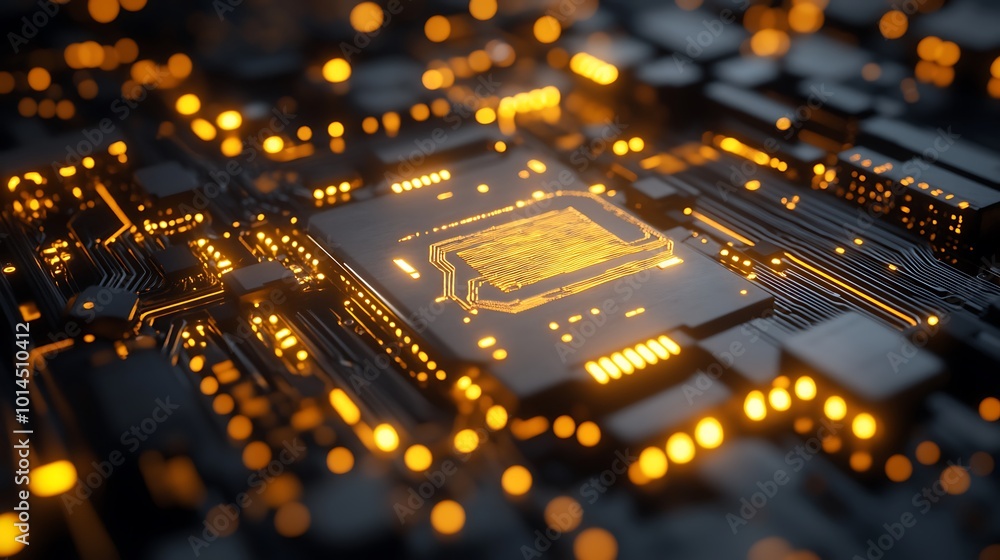 Aufkleber close-up of a glowing cpu chip on a circuit board.