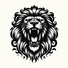 Majestic Roaring Lion Head Black and White Vintage Illustration