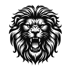 Fototapeta premium Majestic Roaring Lion Head Black and White Vintage Illustration