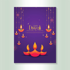 Happy Diwali - festival of lights colorful poster template design with decorative diya lamp.