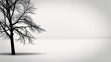 Generative AI, This image captures the essence of minimalist nature, featuring a single tree standing alone in a vast, featureless white space