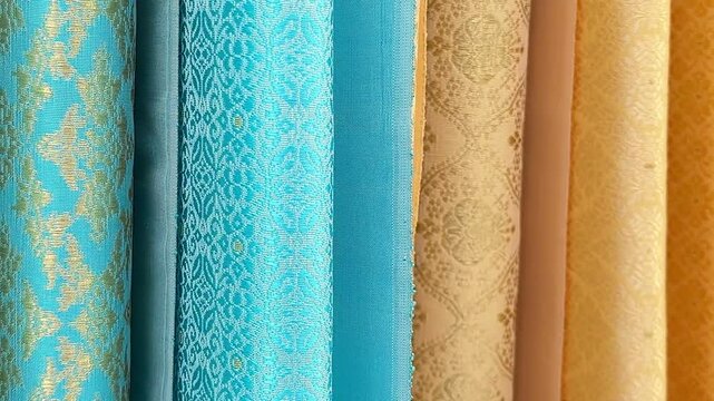 Colorful thai silk handcraft peruvian style rug surface close up. More of this motif  more textiles stripe beautiful background tapestry persian nomad detail pattern arabic fashionable textile.