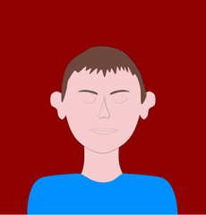 Head of white man with short brown hair, blue shirt and red brown colored background. Illustration made October 6th, 2024, Zurich, Switzerland.