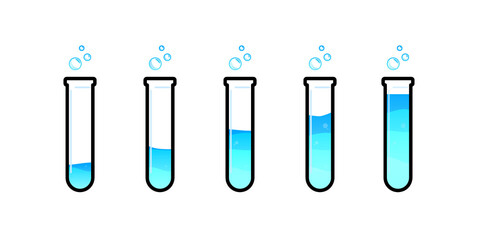 Set of glass bottles. Different color potion flat style on white background. Vector illustration. Design elements for game collection.