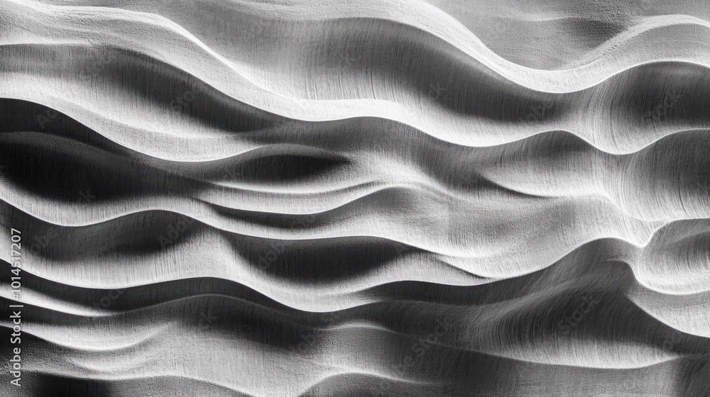 Poster abstract waves in monochrome, showcasing smooth textures and flowing forms.