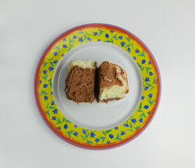 torn bread/sliced bread with various flavors. chocolate and blueberry flavors