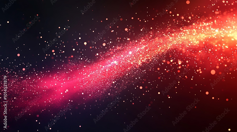 Poster Abstract background with red and orange glowing particles scattered on dark background.