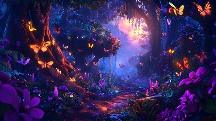 Enchanted Fantasy Gaming Scene with Vibrant Magical Characters in Mystical Forest Landscape
