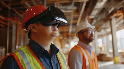 Construction Worker Wearing Virtual Reality Headset