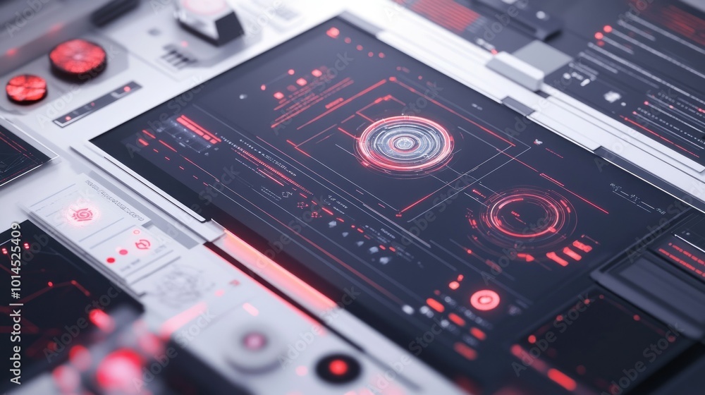 Poster Futuristic Interface with Red Glowing Elements