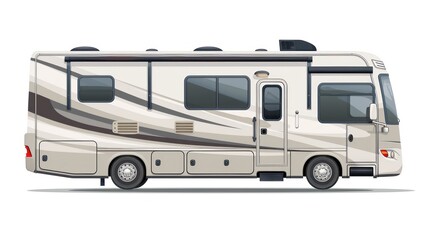 Fototapeta premium White Motorhome with Black and Gray Stripe Design