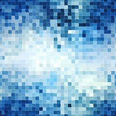 Vibrant patterned geometric design with blue, orange, and beige squares.