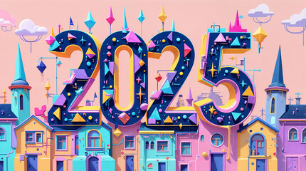 Holiday Party 2025 New Year banner, 3d rendering