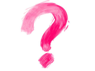 a pink question mark painted on a white background