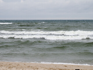 Tempestuous Sea Against Gloomy Sky at a Deserted Beach
