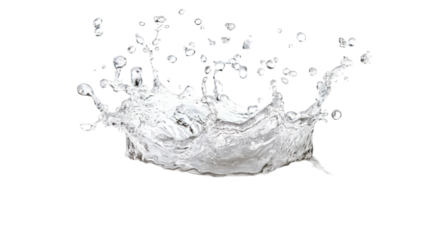 High-speed close-up of a water splash creating dynamic ripples and droplets in clear liquid, isolated on white background – perfect for nature, freshness, and purity concepts.