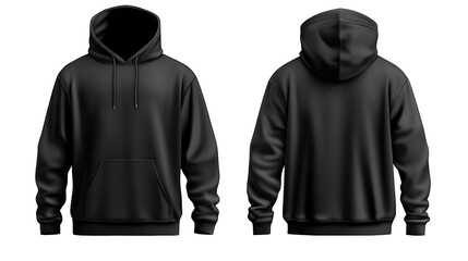 Versatile Black Hoodie Displayed in Front, Side, and Back Views for Detailed Product Presentation