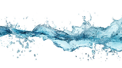 Dynamic Splash of Blue Water in Motion on White Background, Isolated Water Wave with Droplets, Perfect for Purity, Freshness, and Nature Concepts in Advertising