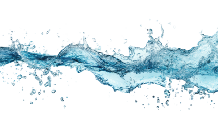 Dynamic Splash of Blue Water in Motion on White Background, Isolated Water Wave with Droplets, Perfect for Purity, Freshness, and Nature Concepts in Advertising