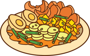 gado gado illustration with fried tofu spring onion bean egg and cracker suitable for street food promotion